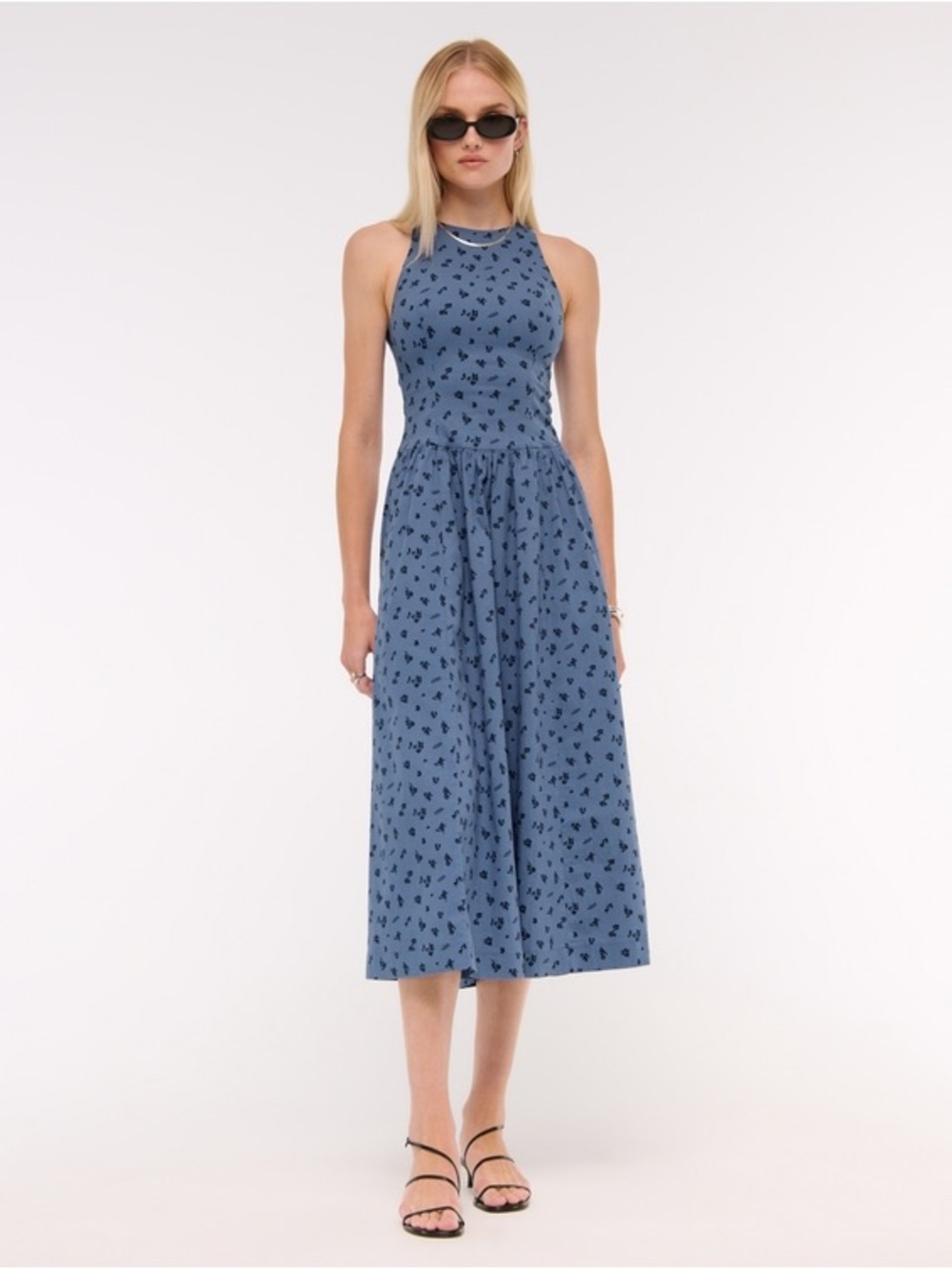 Abercrombie & Fitch Blue Halter Maxi Dress with Dark Print
